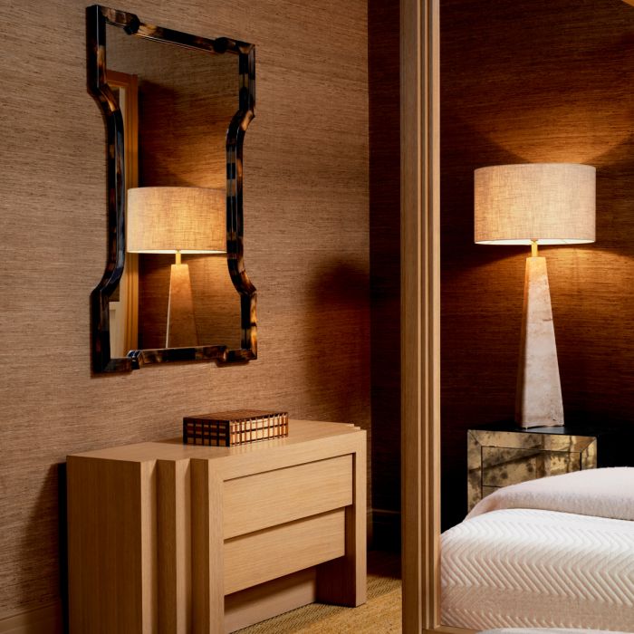 Vevey Horn Mirror styled above a bedroom dresser