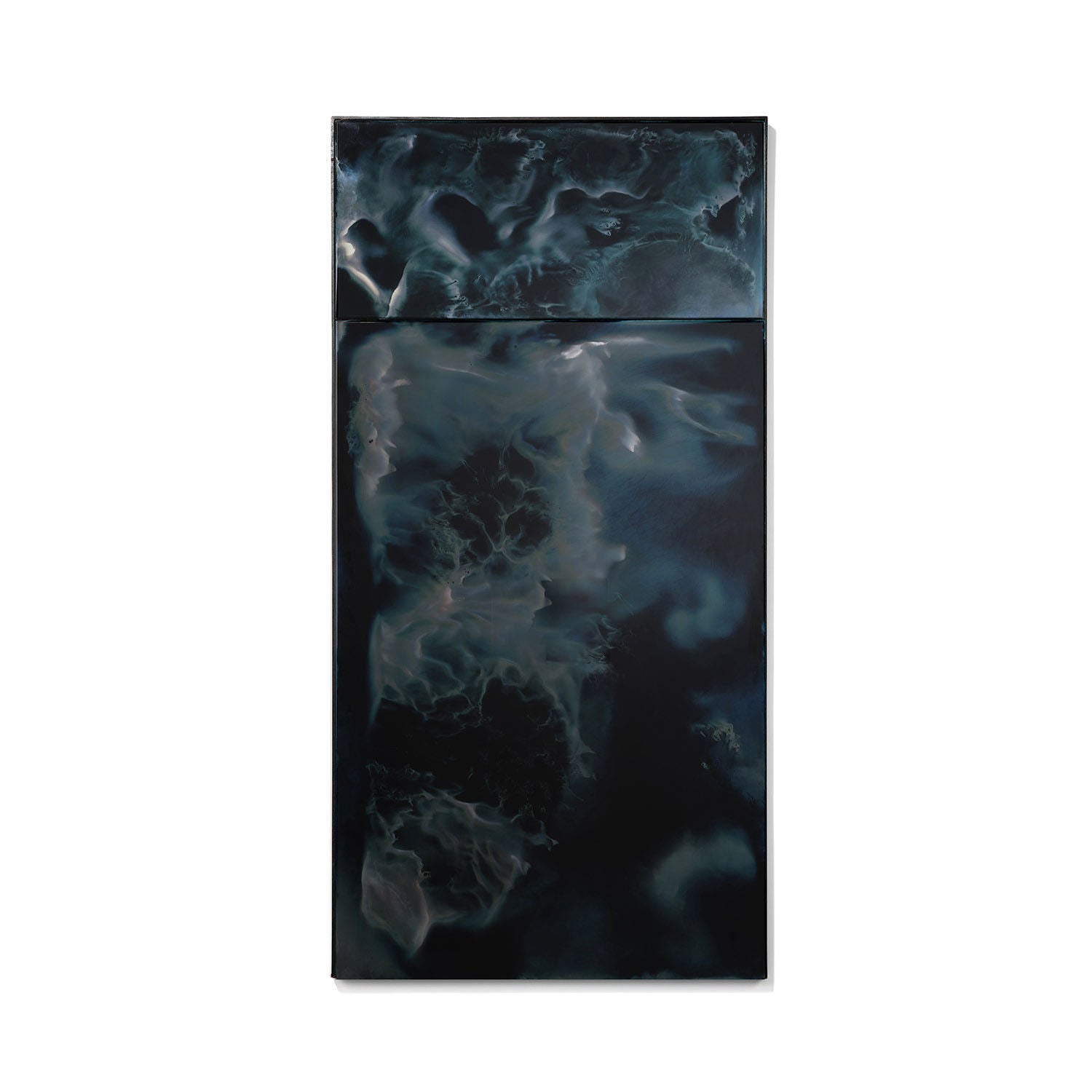 Rectangular antiqued wall mirror 22x42 with dark blue glass panels and a slim frame