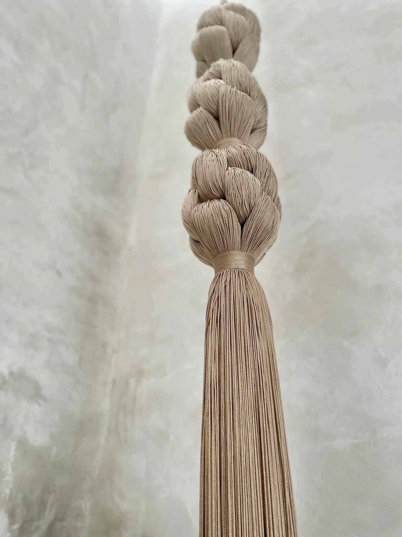 Cascade Oversized Hand-Knotted Tassel – Floor-to-Ceiling Fiber Wall Sculpture