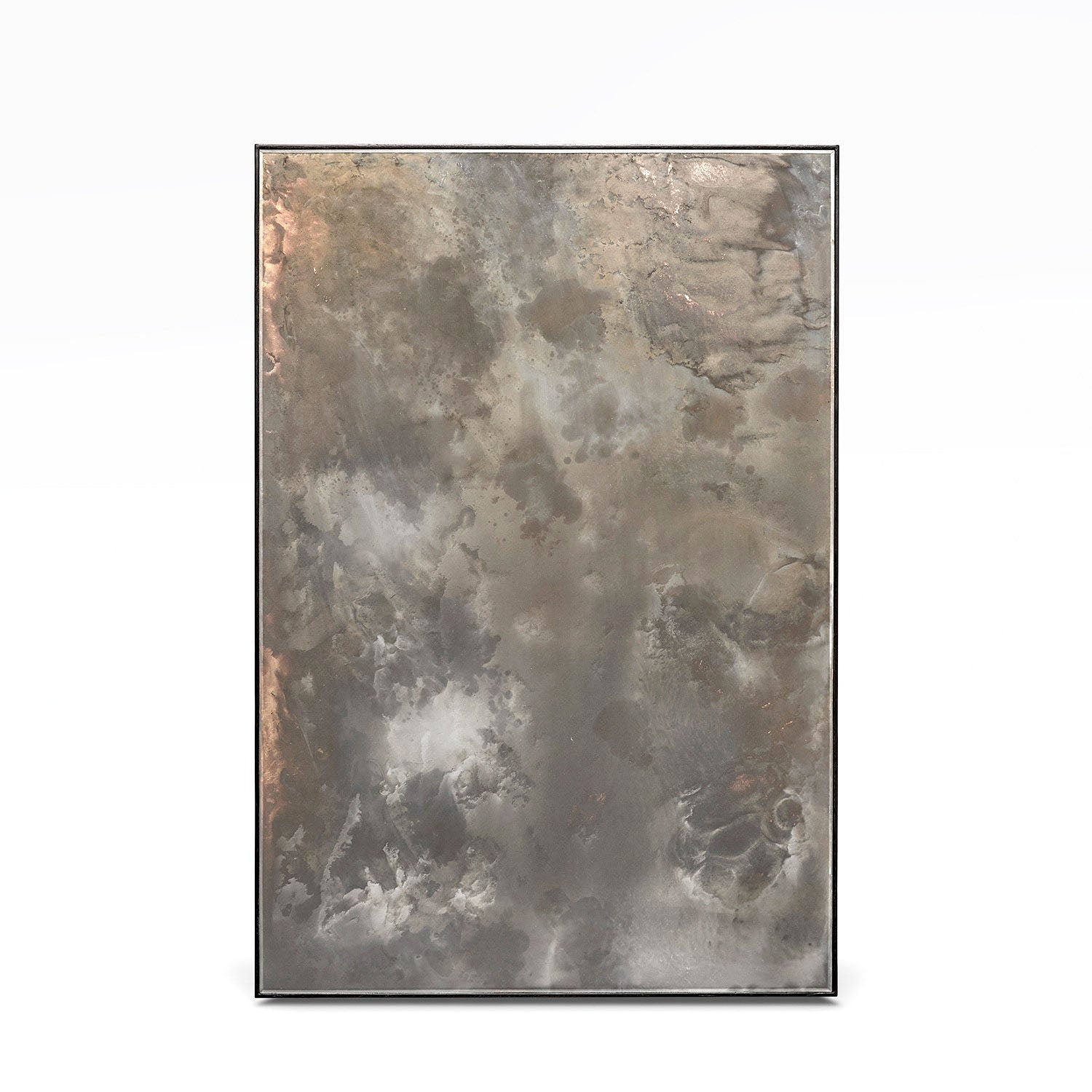 Rectangular antiqued wall mirror 26x38 with dual smoked gold glass panels and a slim frame