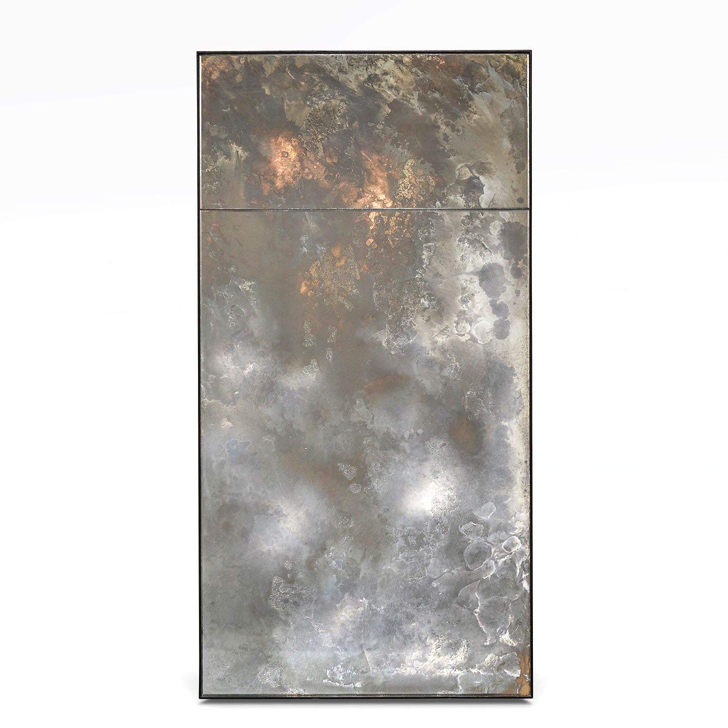 Rectangular antiqued wall mirror 30x58 with dual smoked gold glass panels and a slim frame