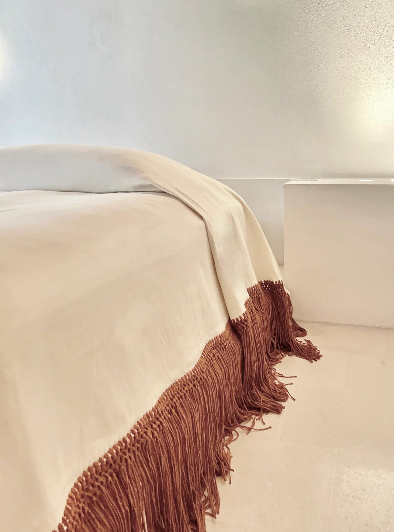 Sienna Handwoven Cotton Coverlet – Artisan Fringe Bedspread in Terracotta