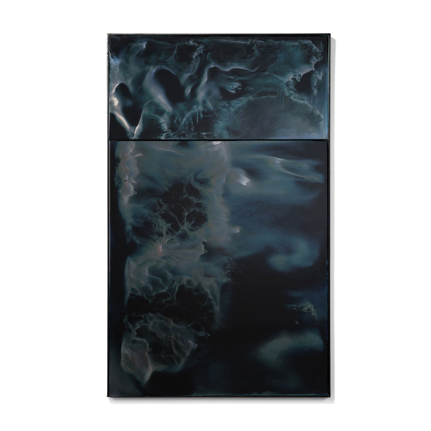 Rectangular antiqued wall mirror 36x52 with dark blue glass panels and a slim frame