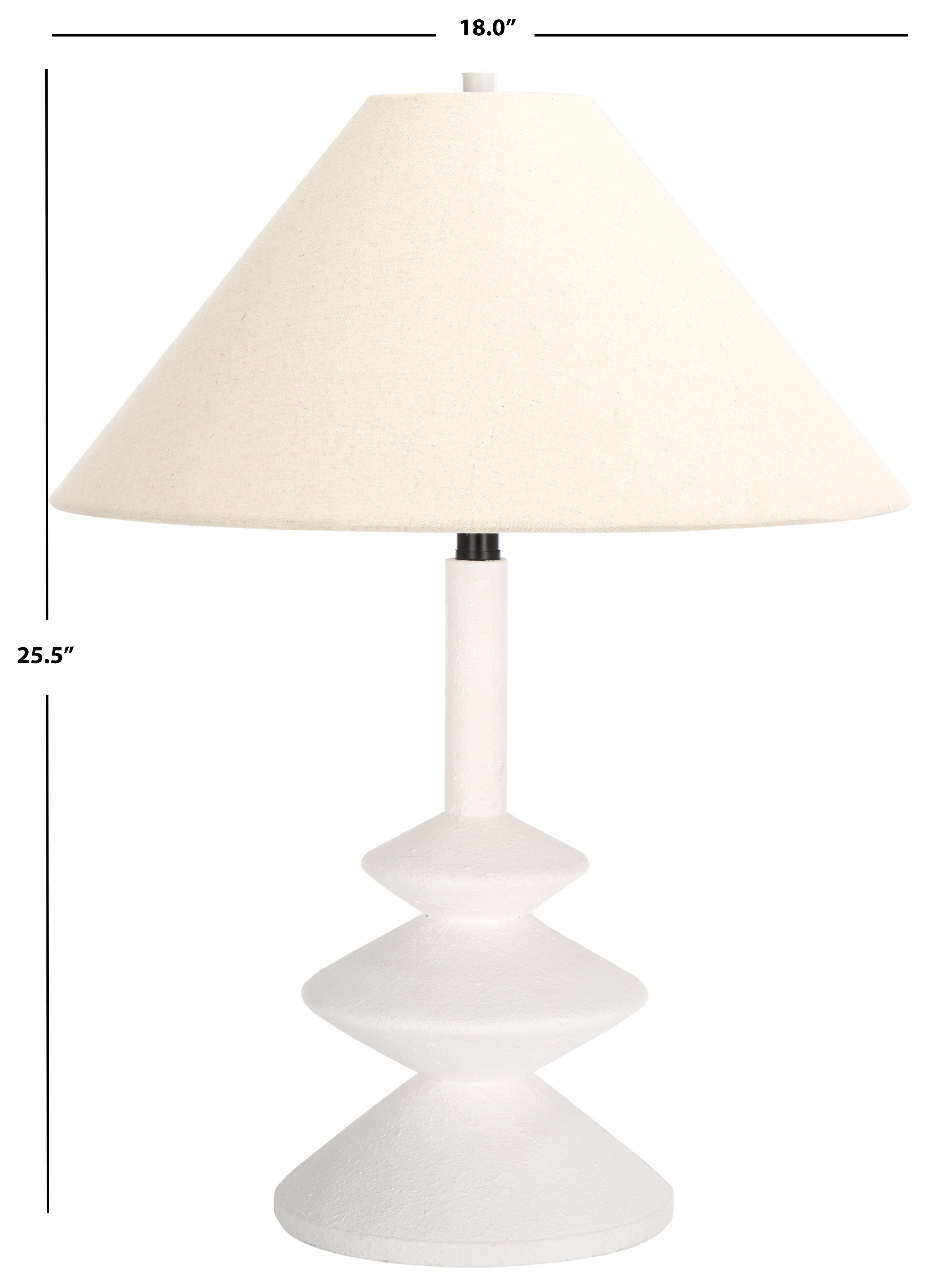Alcove Table Lamp dimensions — 25 inch white table lamp with fabric shade, by Rachel Blindauer
