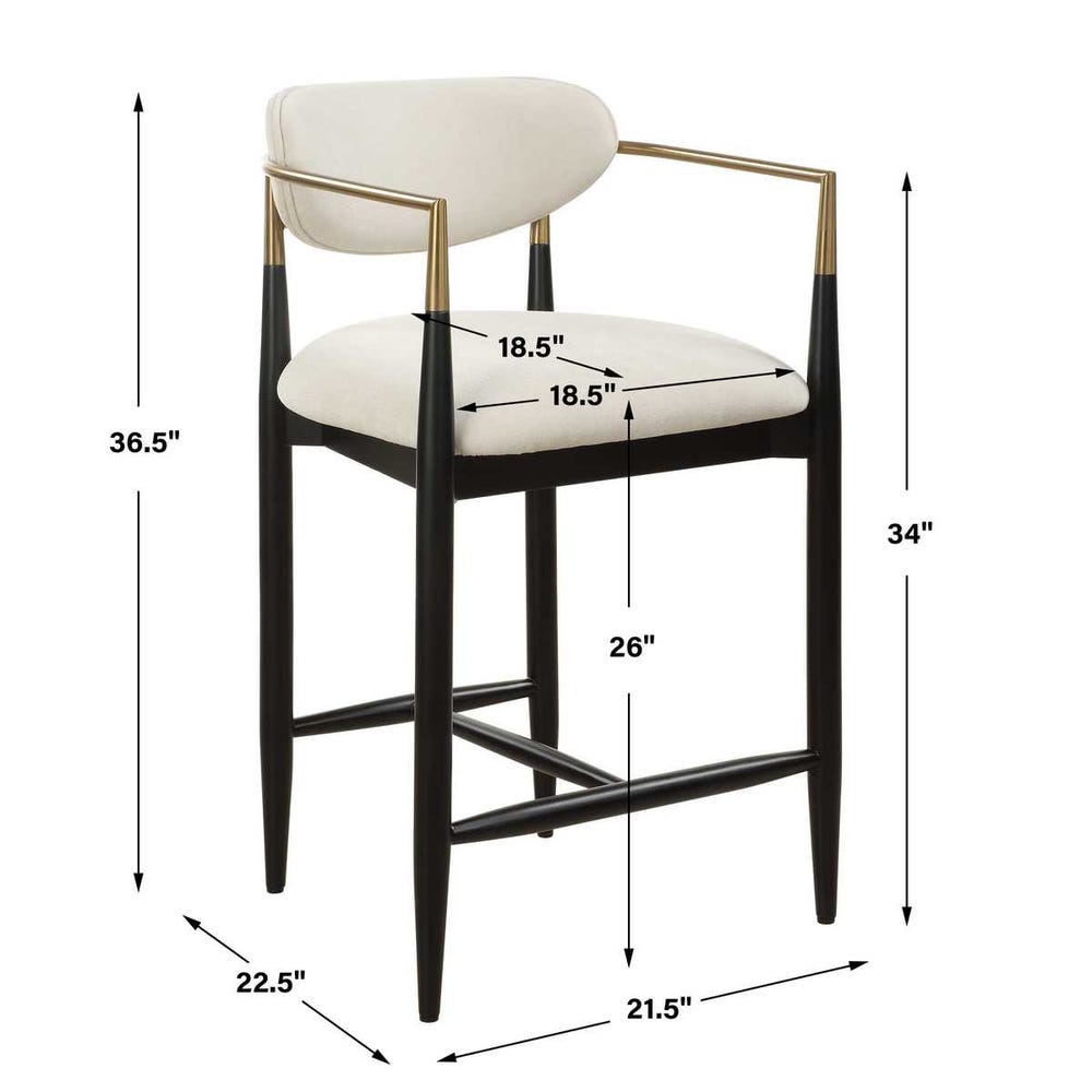 Counter stool with dimensions labeled on a white background