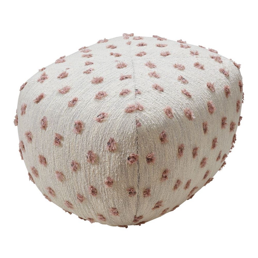 Round ottoman with pink pattern on a white background