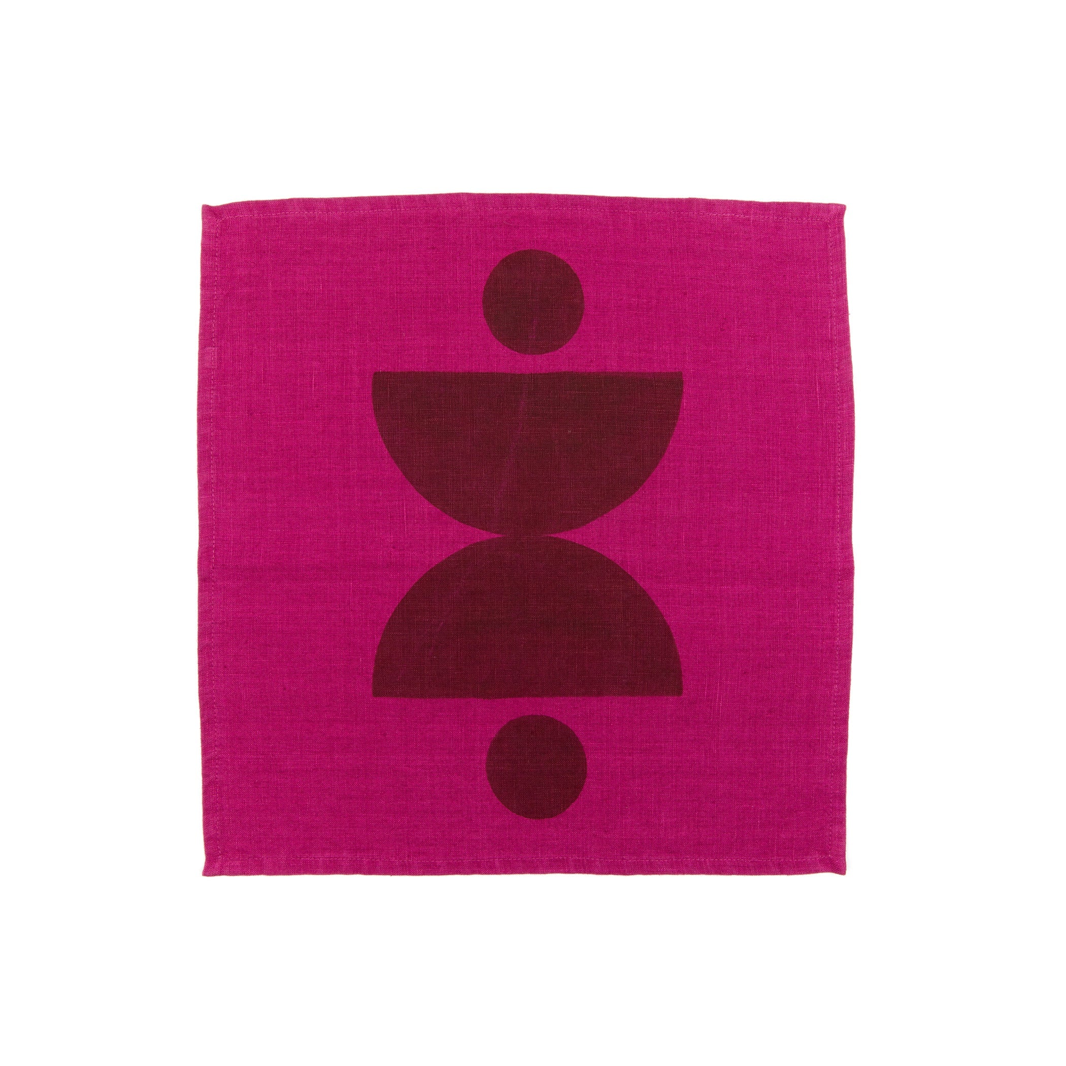 Plum Belgian linen napkin hand block printed with artisan detail and rich texture