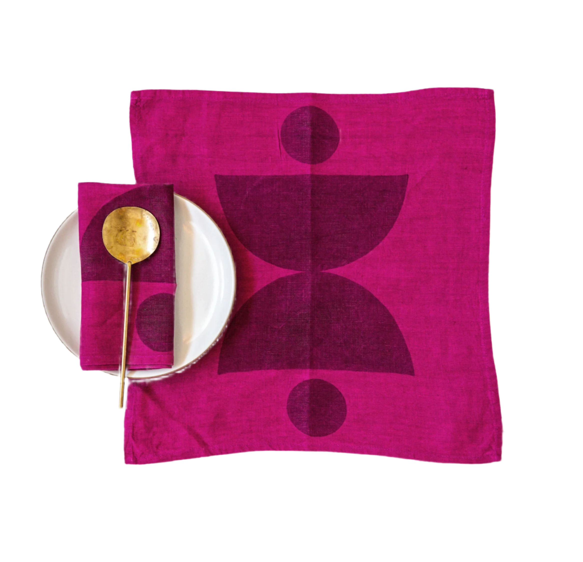 Plum Belgian linen napkin hand block printed with artisan detail and rich texture