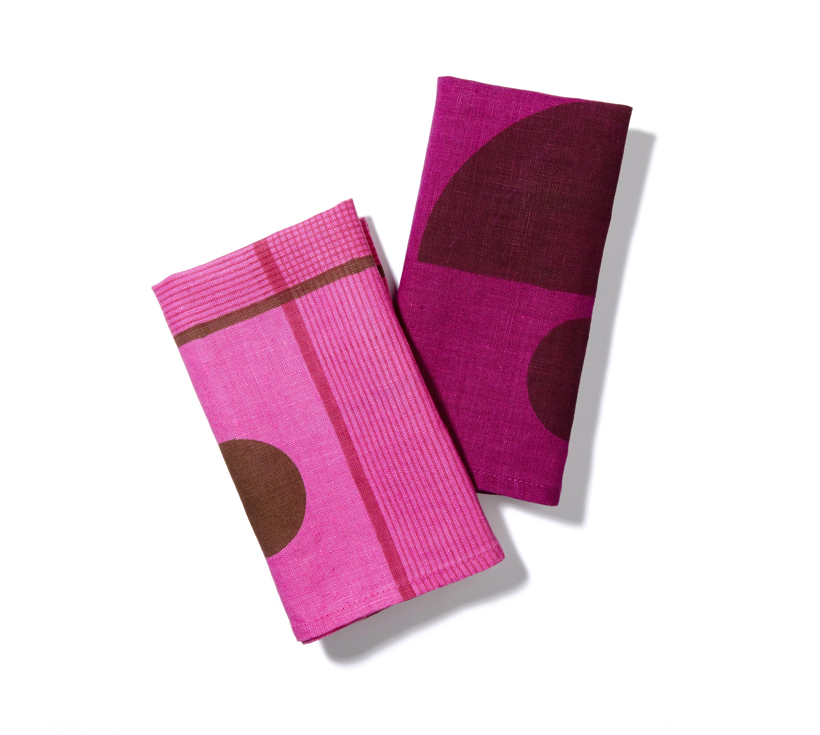 Plum Belgian linen napkin hand block printed with artisan detail and rich texture