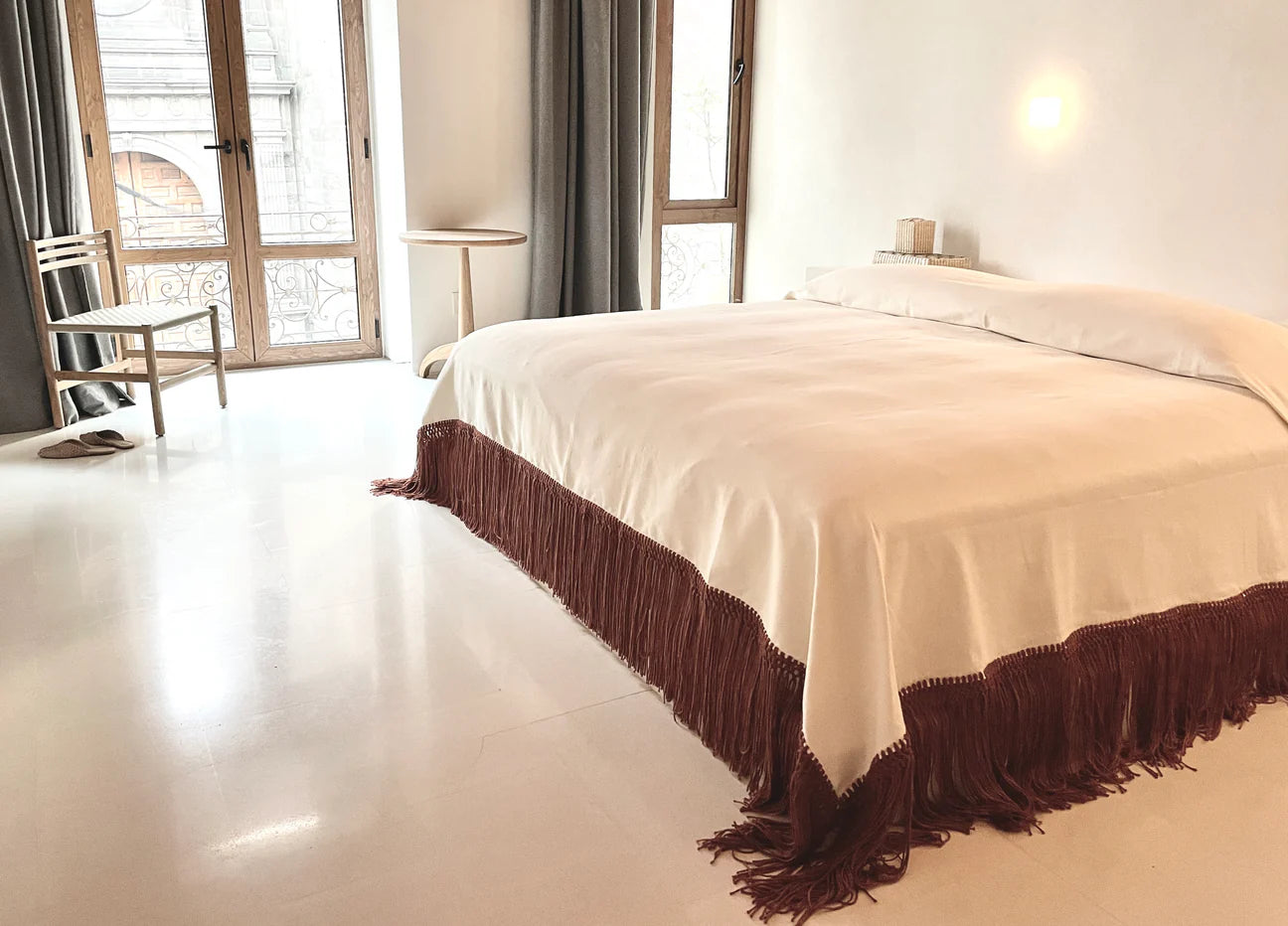 Sienna Handwoven Cotton Coverlet – Artisan Fringe Bedspread in Terracotta