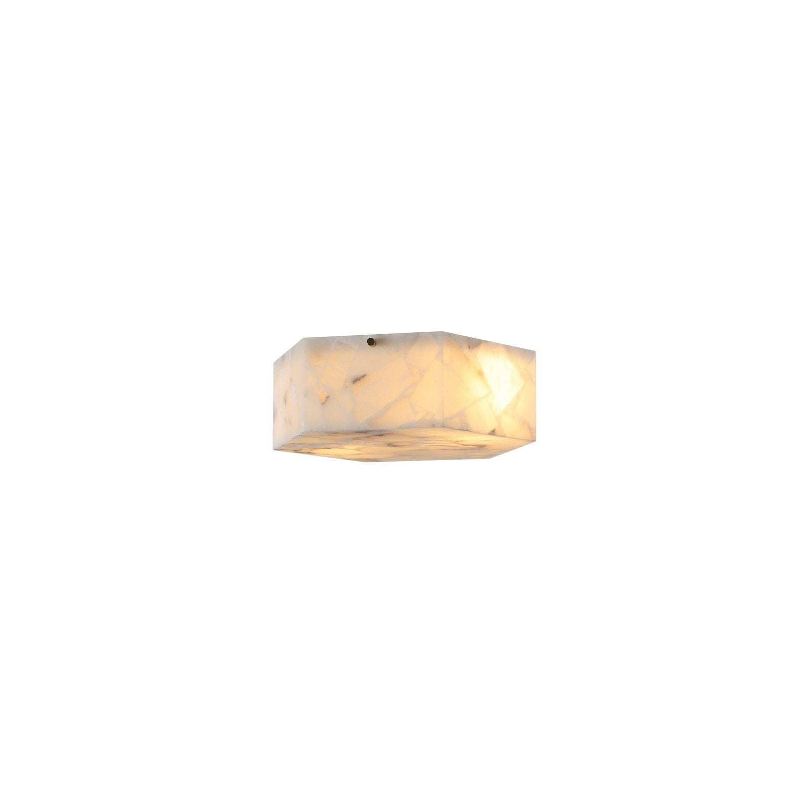 Halo Alabaster Flush Mount detail — alabaster body and brass accent, by Rachel Blindauer