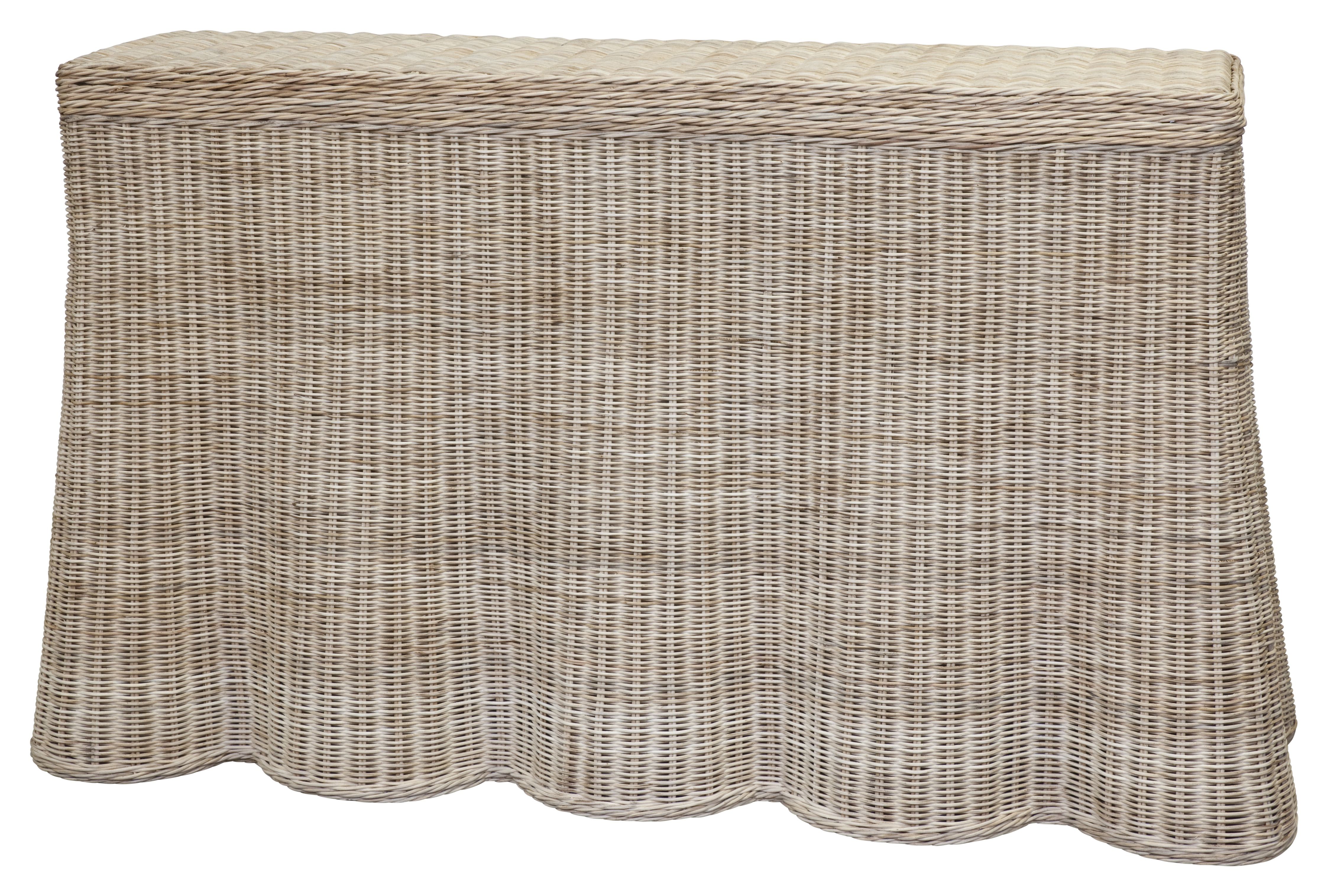 Natural rattan scalloped console table in coastal style – Rachel Blindauer