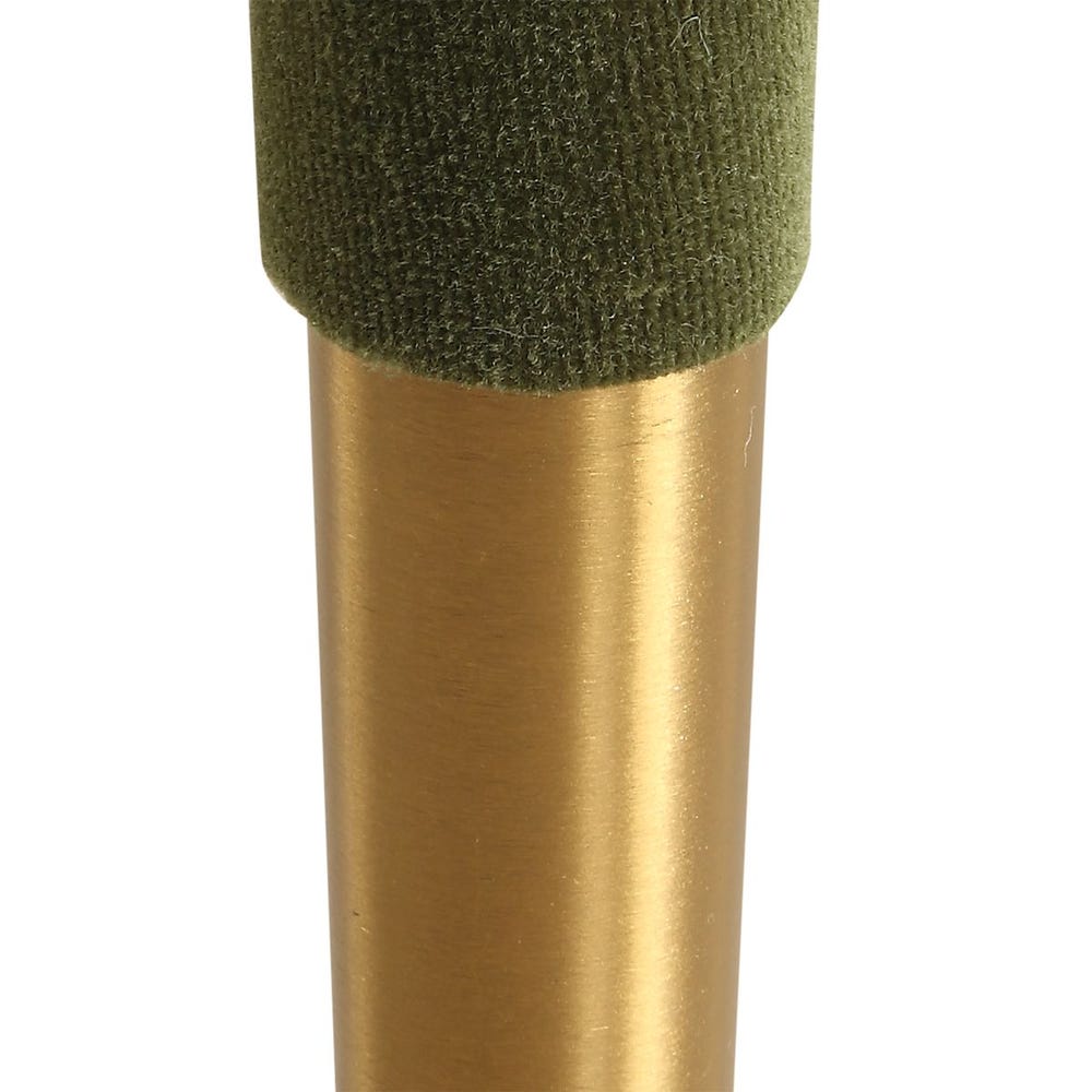 Gold cylindrical leg with a green velvet foot cap on a white background