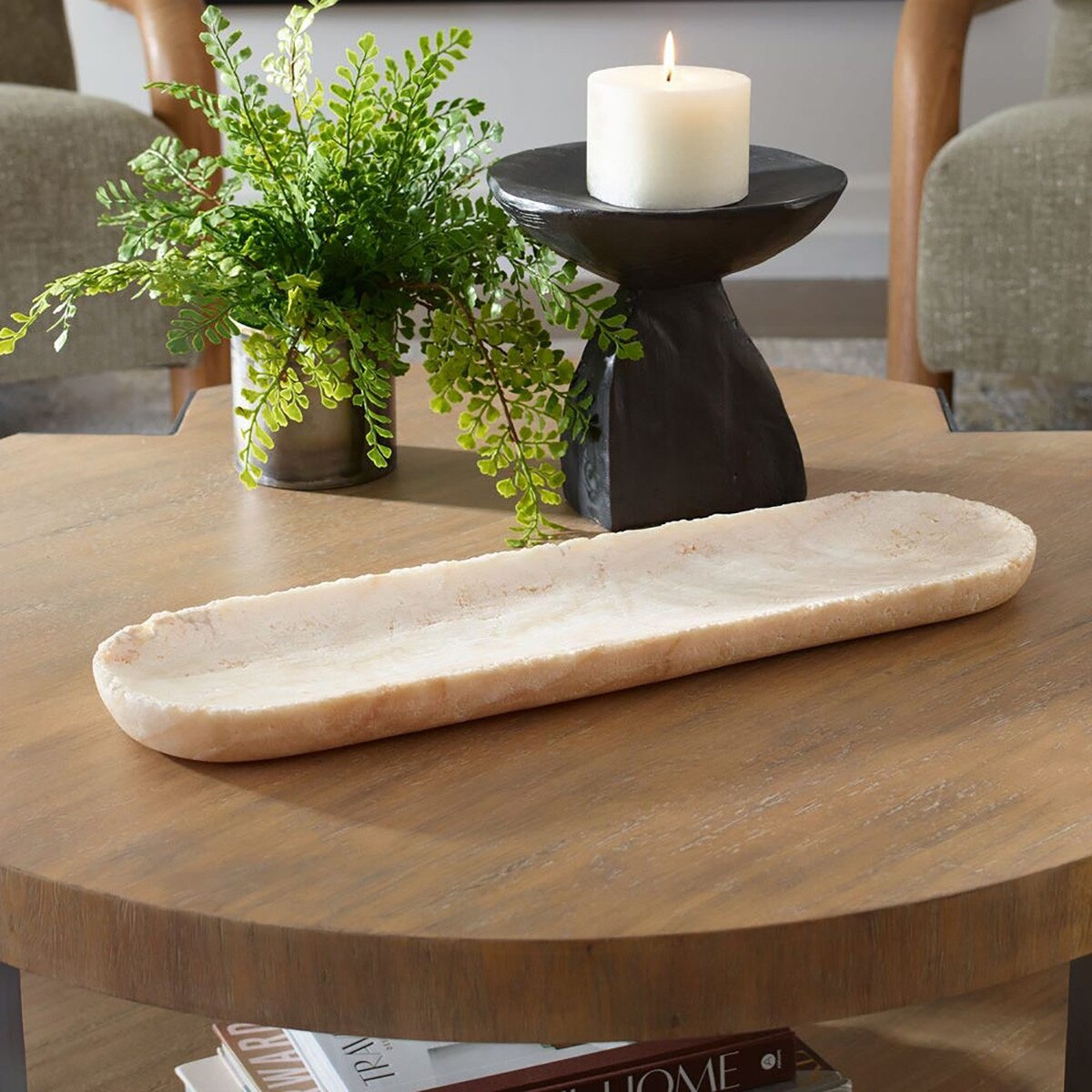 Luster Onyx Bowl styled on bar cart
