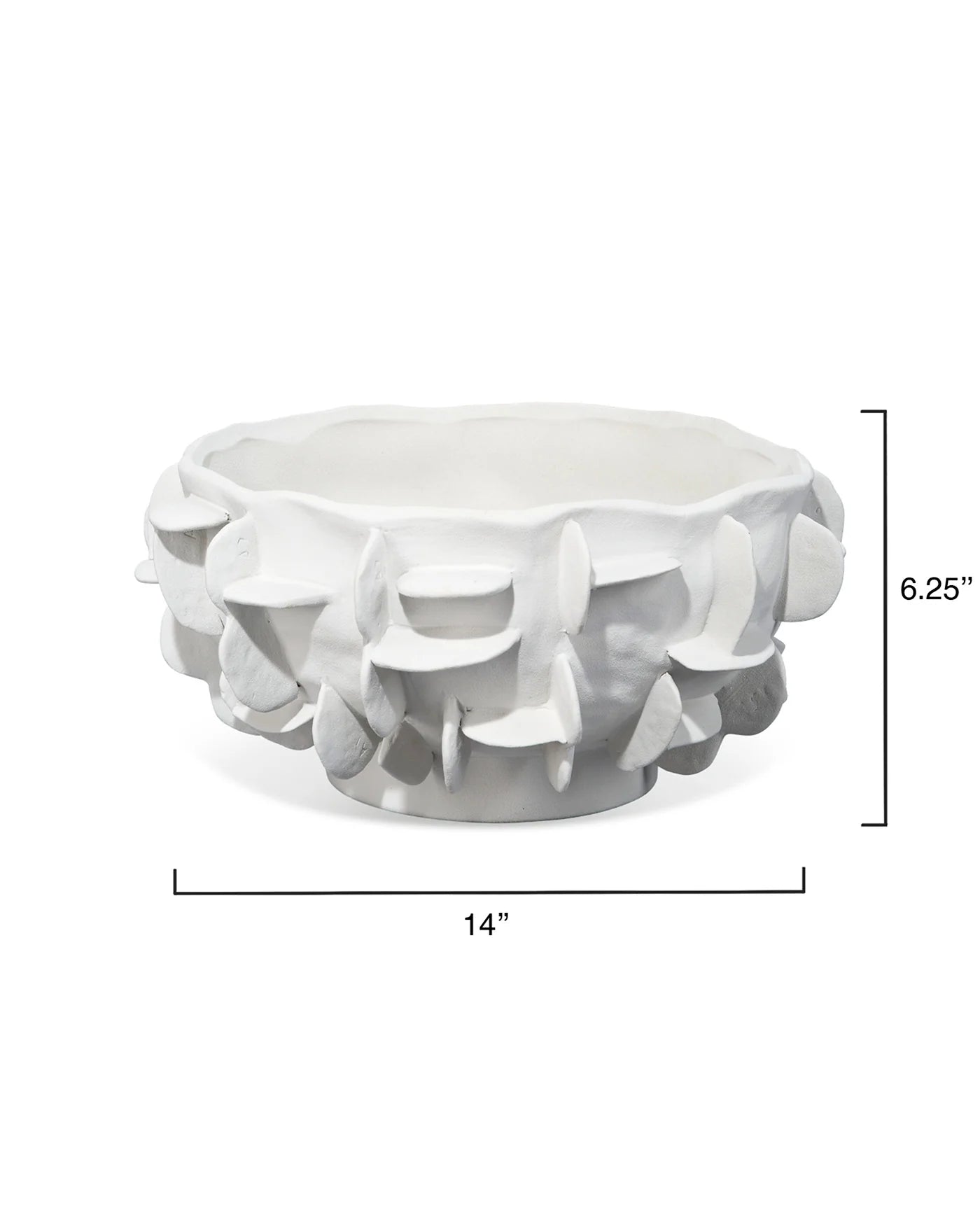 Hand-applied white ceramic paillette bowl with sculptural texture and couture-inspired design