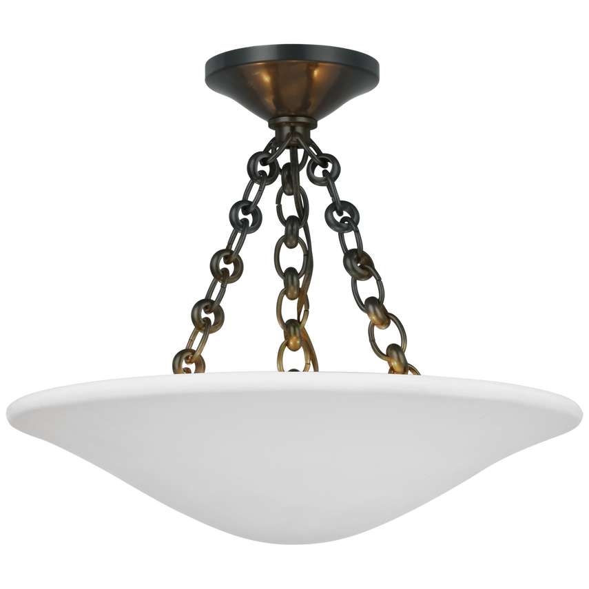 Sculptural white plaster dome ceiling light with jewelry-inspired chain and soft matte texture, ideal for hallways, foyers, or powder rooms.