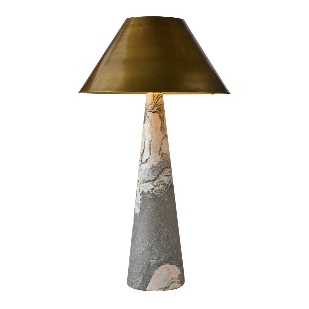 Marais Table Lamp with Calacatta Viola marble base and antique brass shade—30.5" sculptural accent lighting by Rachel Blindauer