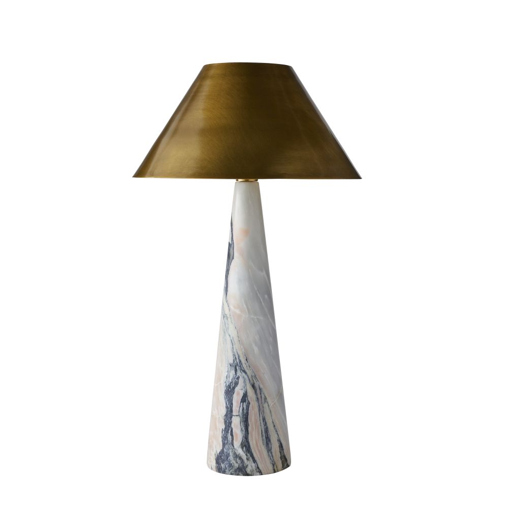 Marais Table Lamp with Calacatta Viola marble base and antique brass shade—30.5" sculptural accent lighting by Rachel Blindauer