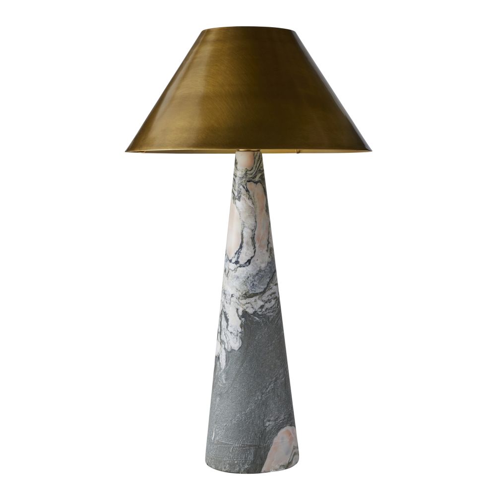 Marais Table Lamp with Calacatta Viola marble base and antique brass shade—30.5" sculptural accent lighting by Rachel Blindauer