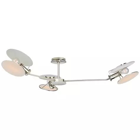 Wide 47-inch sculptural ceiling light with asymmetrical metal reflector, casting ambient glow and adding architectural presence to any room.