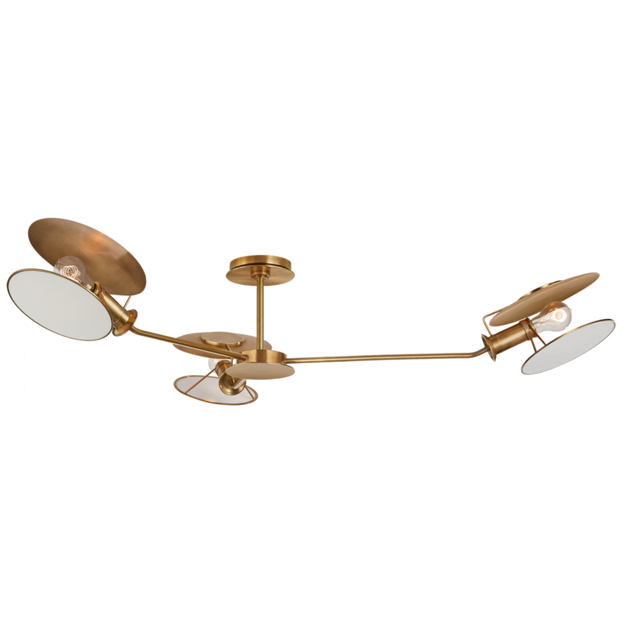 Wide 47-inch sculptural ceiling light with asymmetrical metal reflector, casting ambient glow and adding architectural presence to any room.