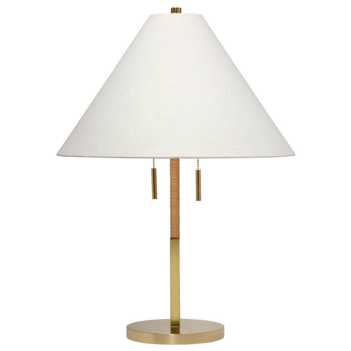 Palmetto Rattan Table Lamp — hand-wrapped rattan pole on antiqued brass base, by Rachel Blindauer