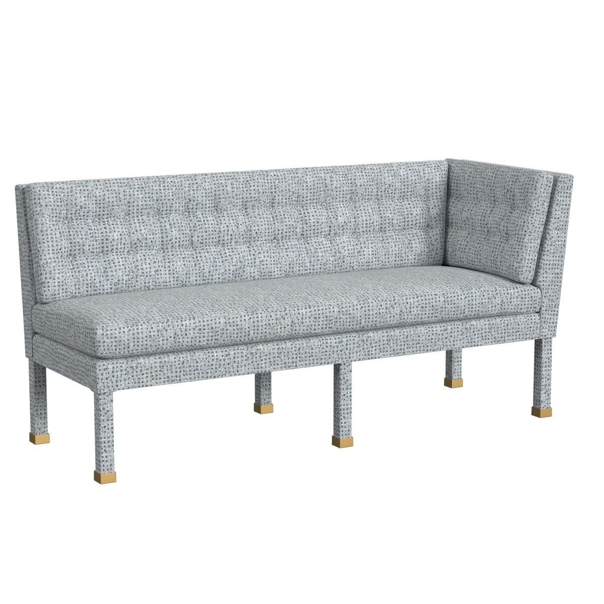 Rosalind Tufted Banquette in Blue Dot, left corner — by Rachel Blindauer