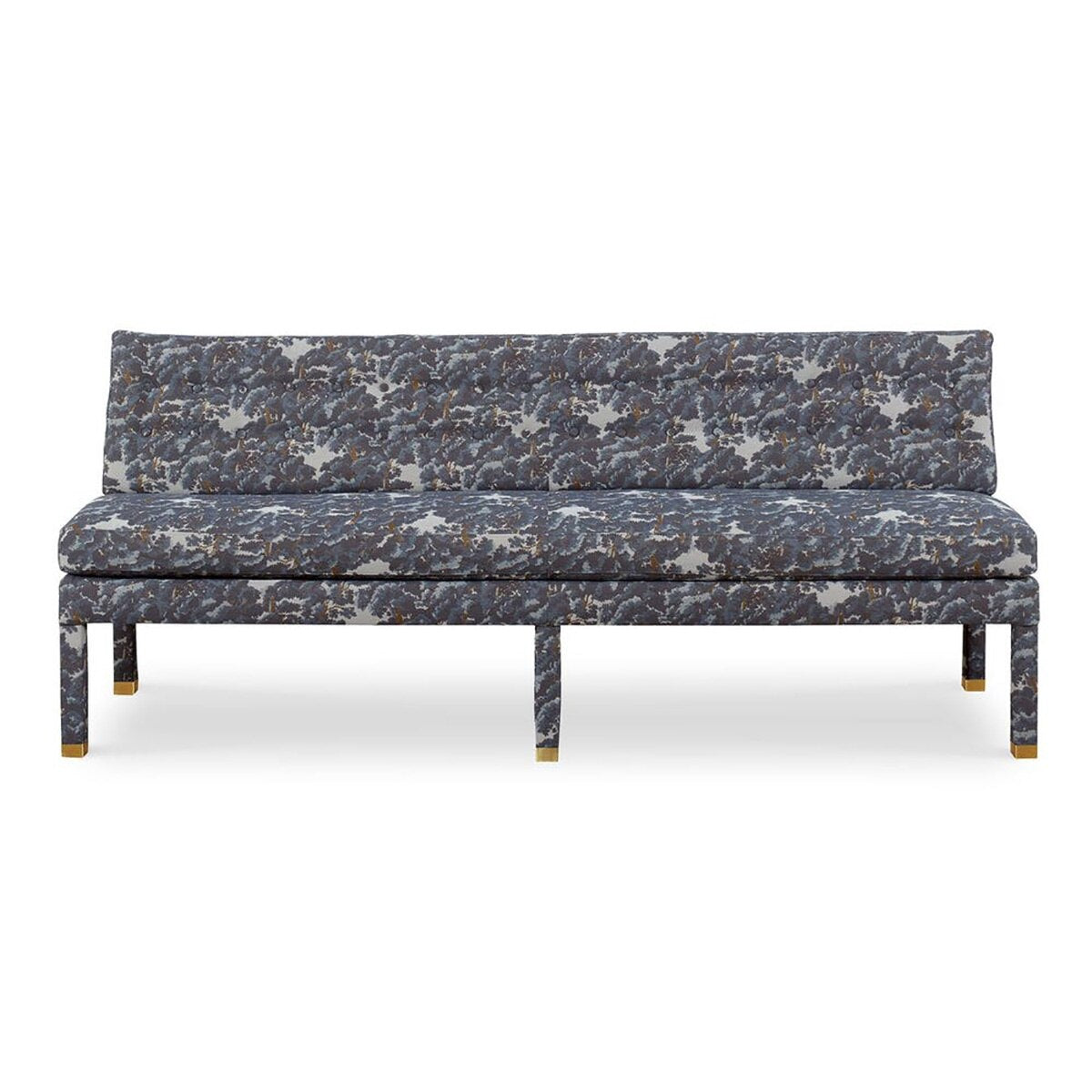 Rosalind Tufted Banquette in Blue Tapestry, 84 inch — by Rachel Blindauer