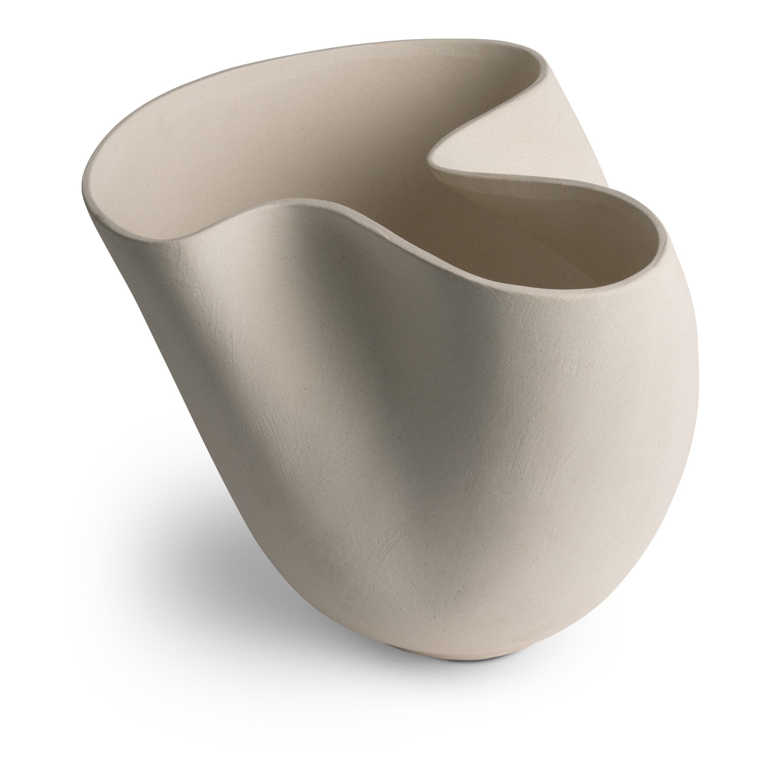 Off-white ceramic vase with an abstract sculptural silhouette, styled as a modern statement piece