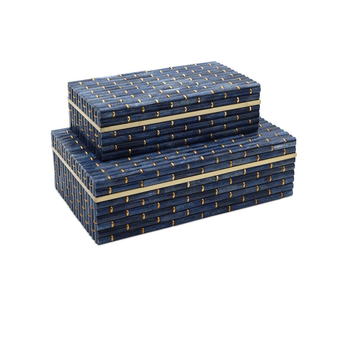 Shibori Nesting Boxes in indigo bone inlay and brass