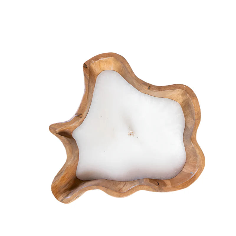 Carved teak citronella candle for outdoor use – Rachel Blindauer