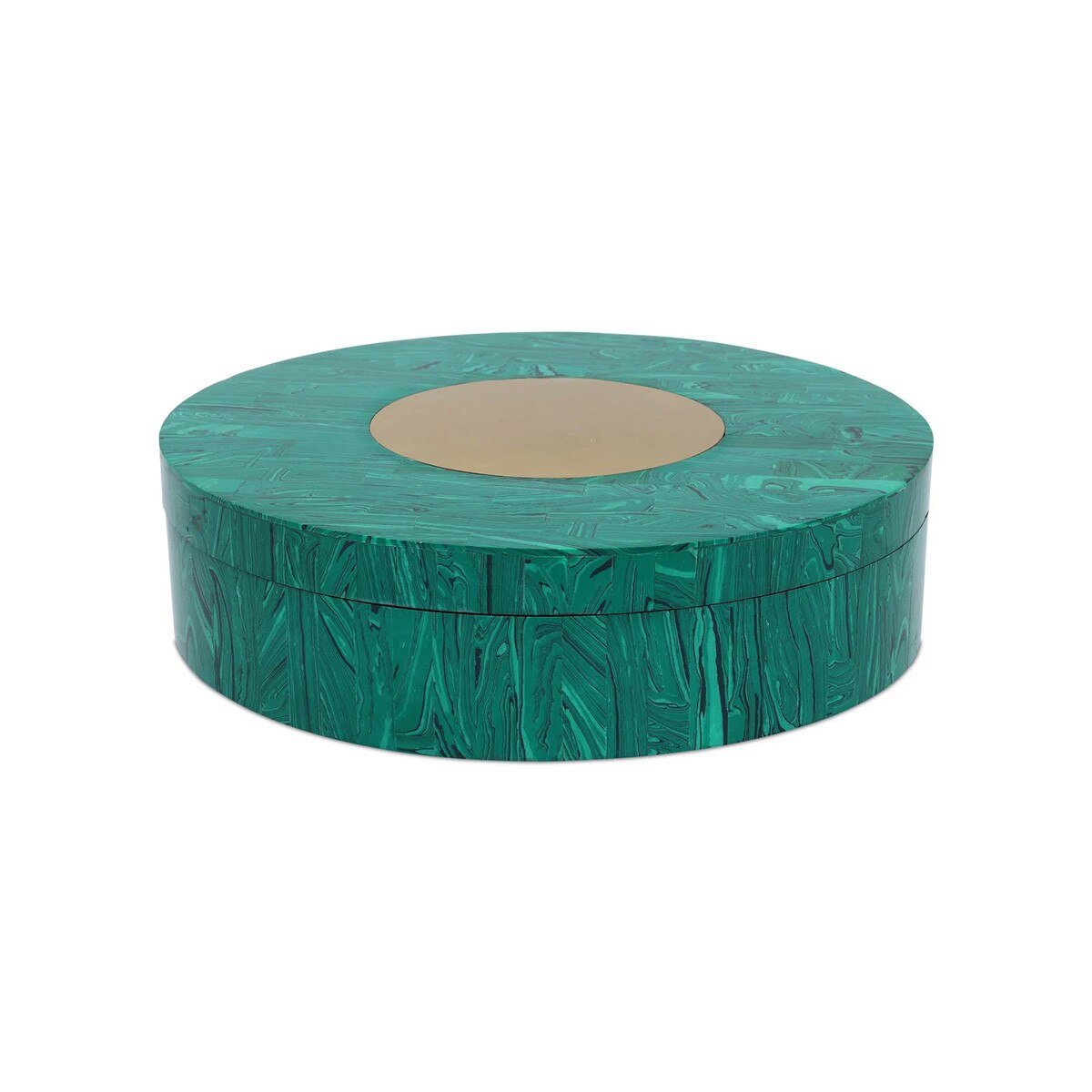 Verdant Malachite Box in marbled green with brass disc