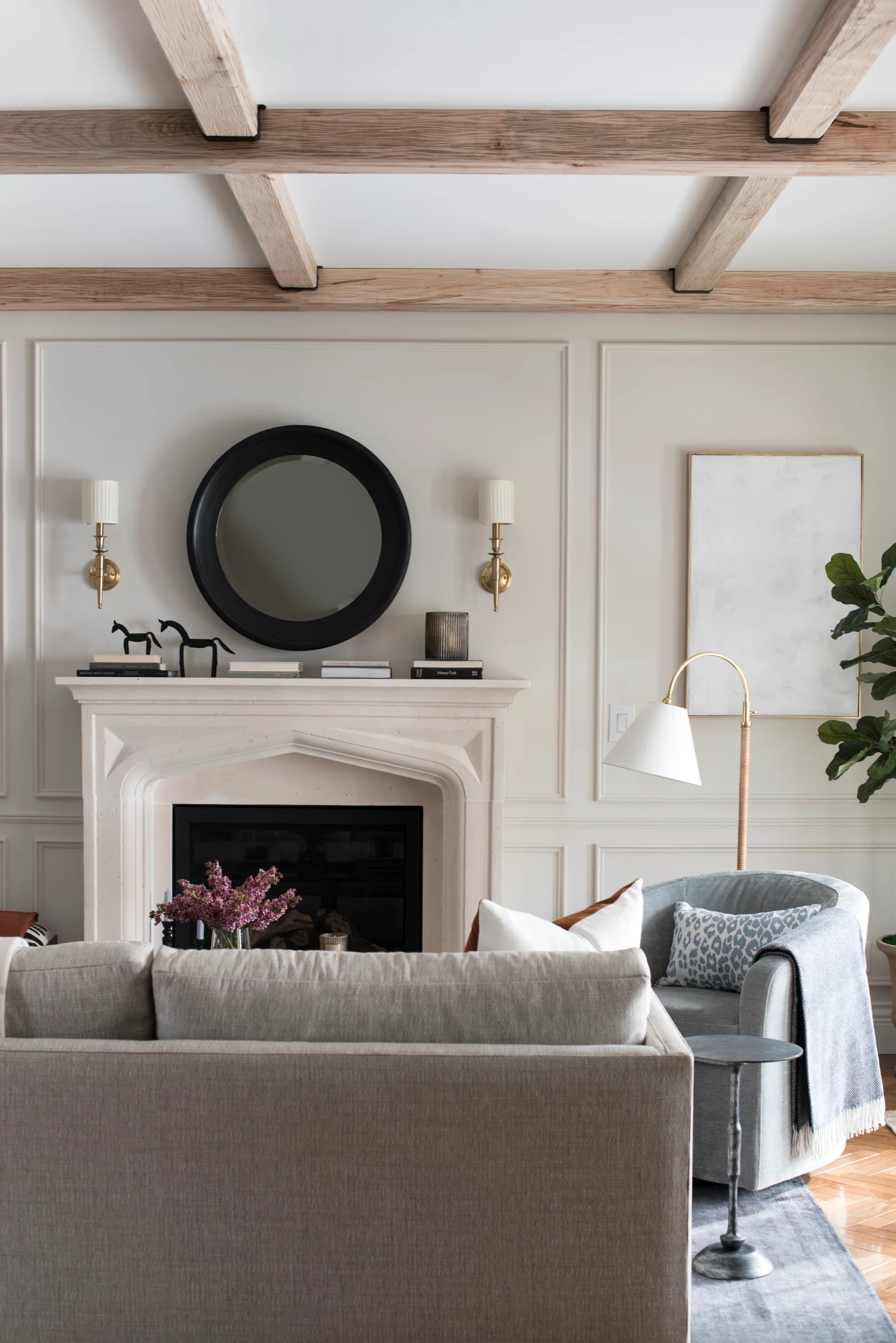 Westcott Arc Floor Lamp in Aged Brass & Linen