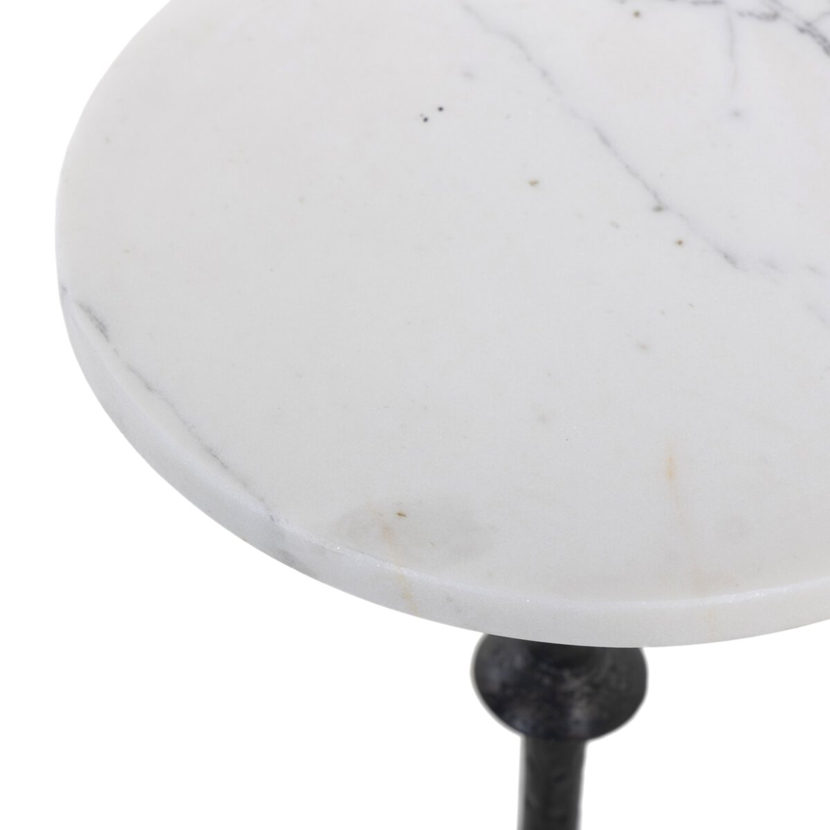 Round carrara marble drink table with black iron metal base
