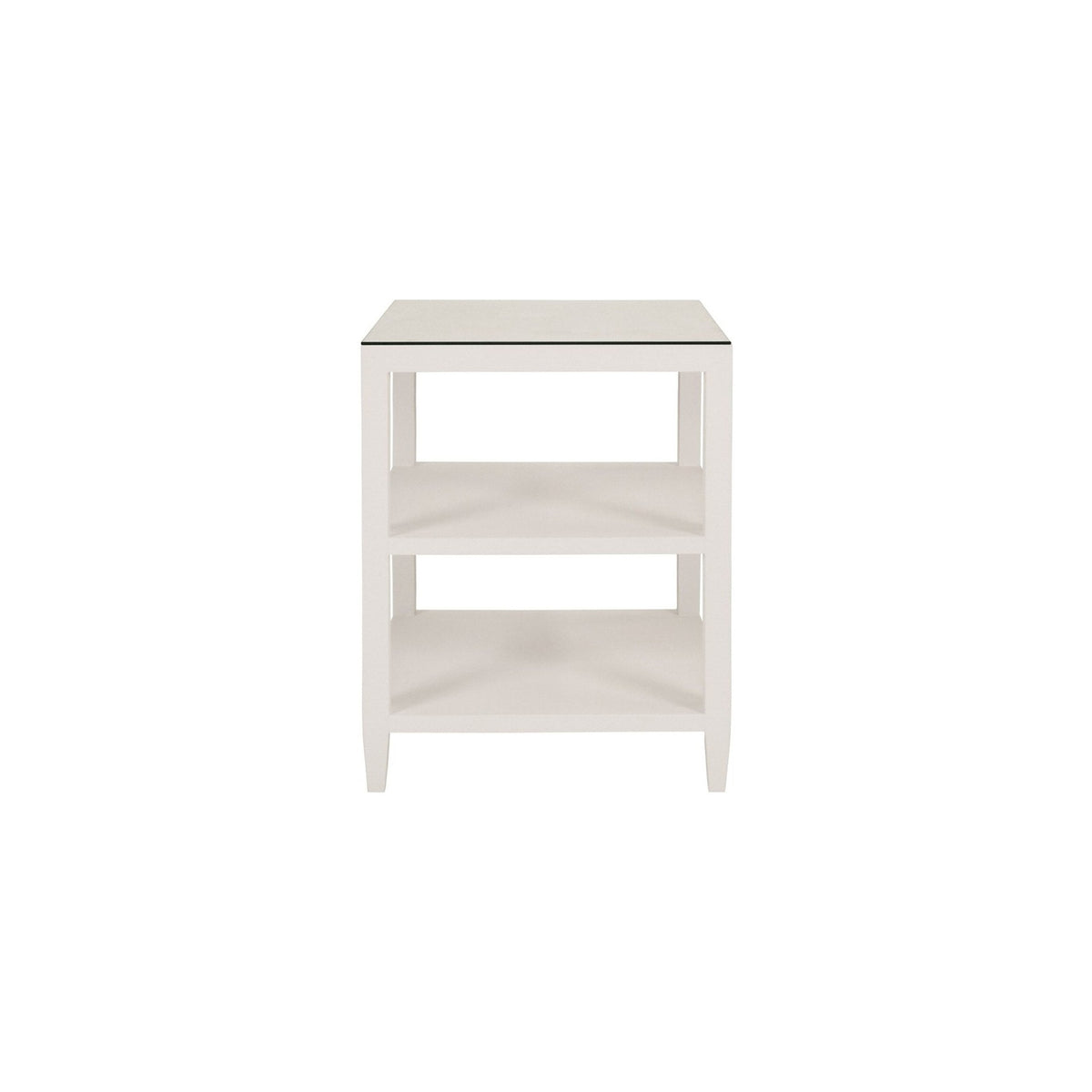 Amie 3-Tier Linen Side Table with Glass Top in cream — Rachel Blindauer