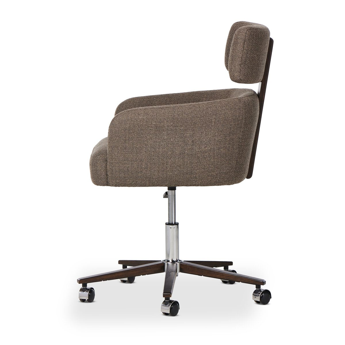 Arden Swivel Desk Chair three-quarter view — mink performance upholstery and smooth swivel base, luxury desk chair by Rachel Blindauer