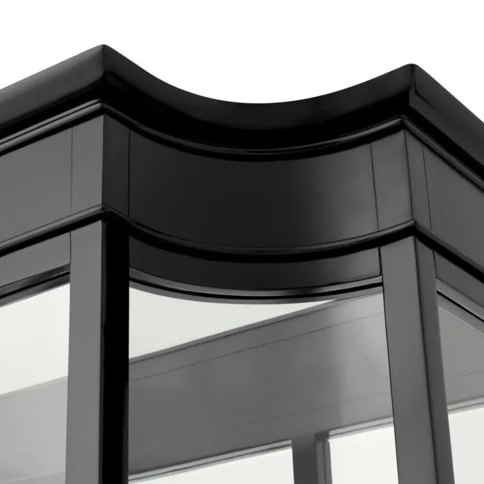 Ardmore Black Lacquer & Glass Display Cabinet - cornice detail