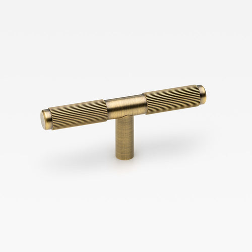 Axis brass cabinet pull in aged brass – knurled T-bar drawer pull
