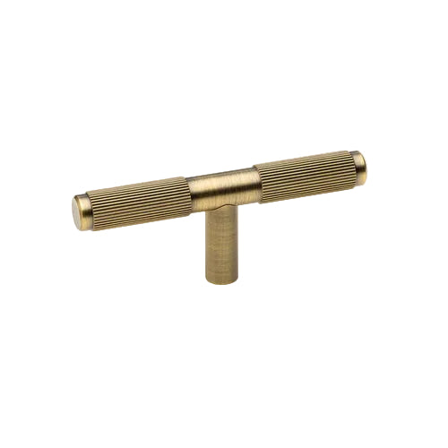 Axis brass cabinet pull in aged brass – knurled T-bar drawer pull