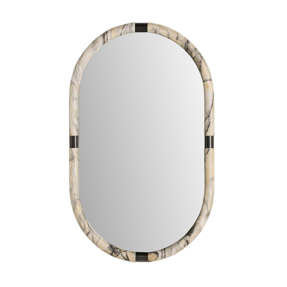 Bijou oval mirror with grey marbled frame and dark contrasting bands