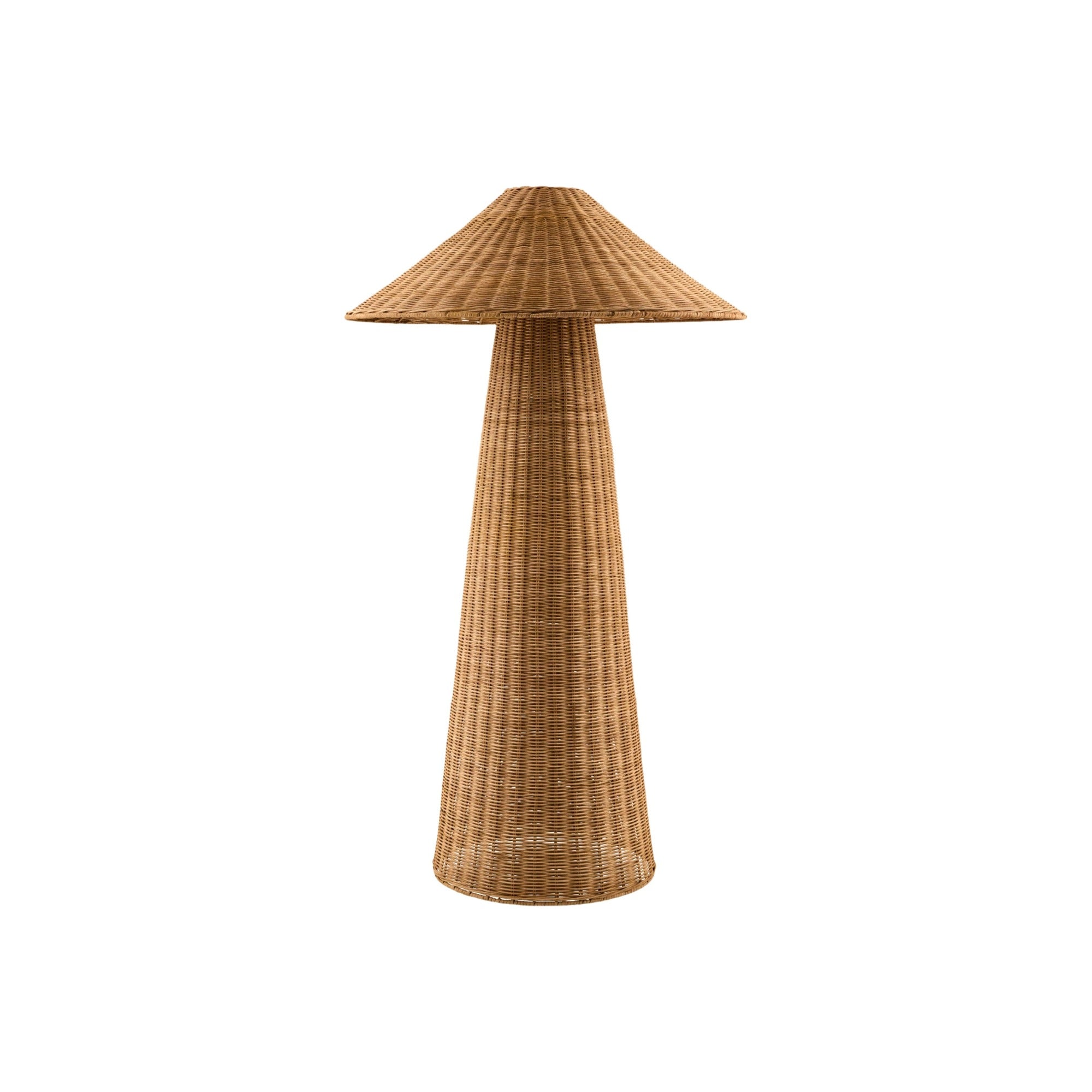 Cala Rattan Floor Lamp — sculptural handwoven rattan floor lamp with conical shade, natural finish