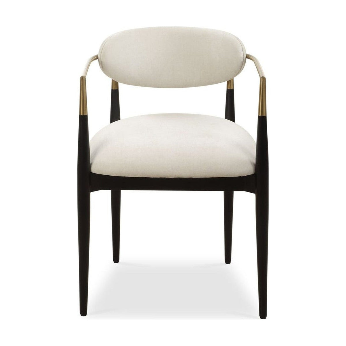 Calder Dining Armchair in ivory upholstery with black and brass frame, curated by Rachel Blindauer
