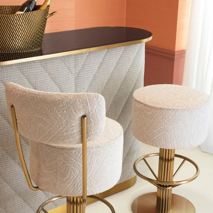 Capri Brass Swivel Bar Stool in Ivory Jacquard detail