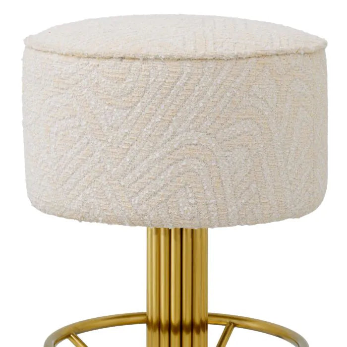 Capri Brass Swivel Bar Stool in Ivory Jacquard base detail
