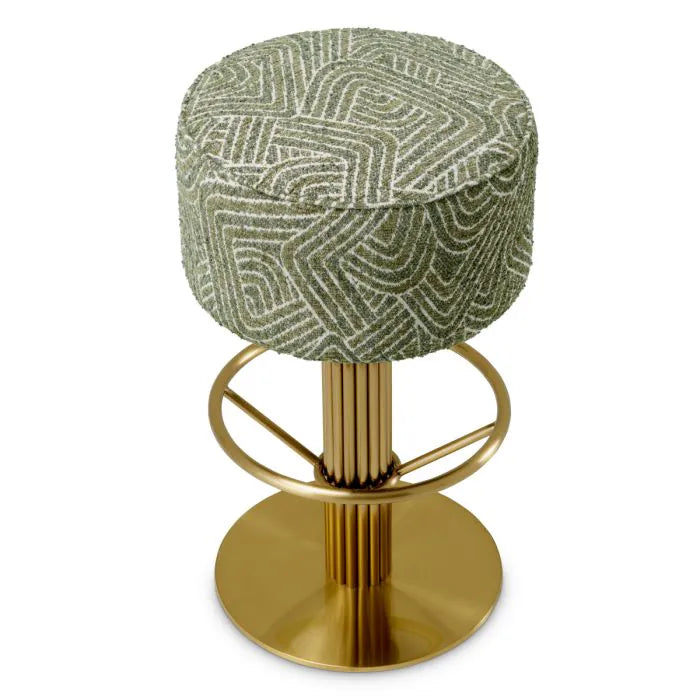 Capri Brass Swivel Bar Stool in Sage Jacquard base detail