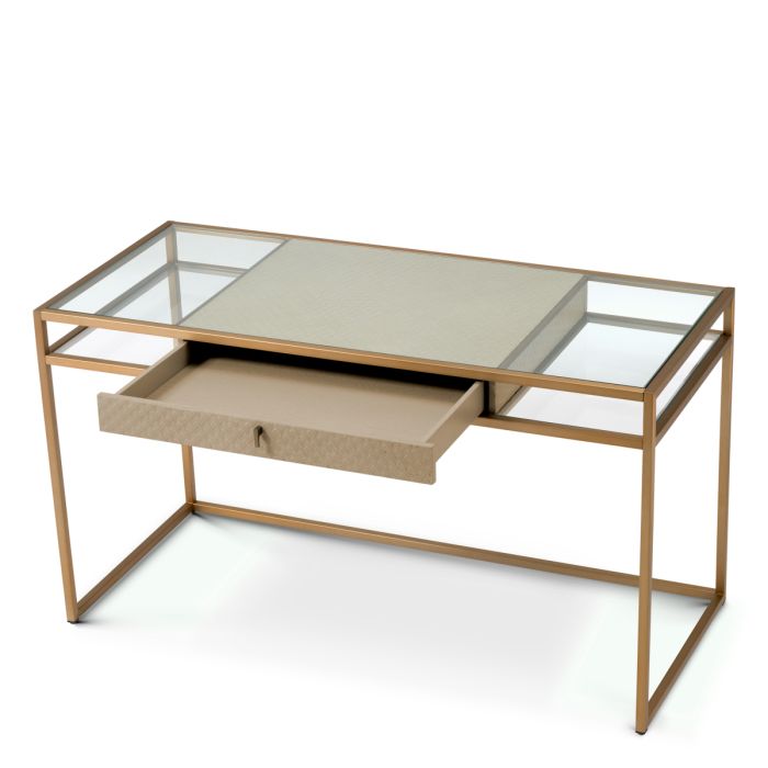 Corsica Brass & Glass Writing Desk detail
