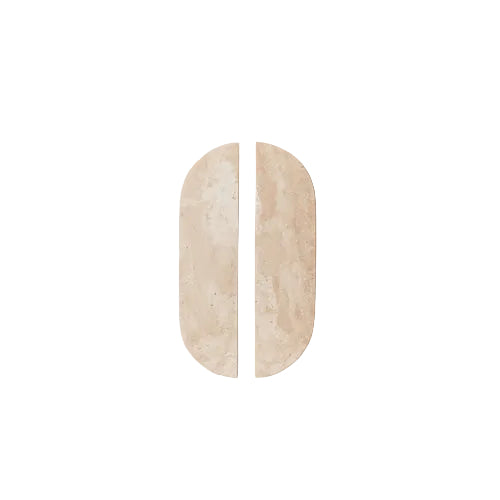 Drum Marble Cabinet Handle in Travertine — overhead view