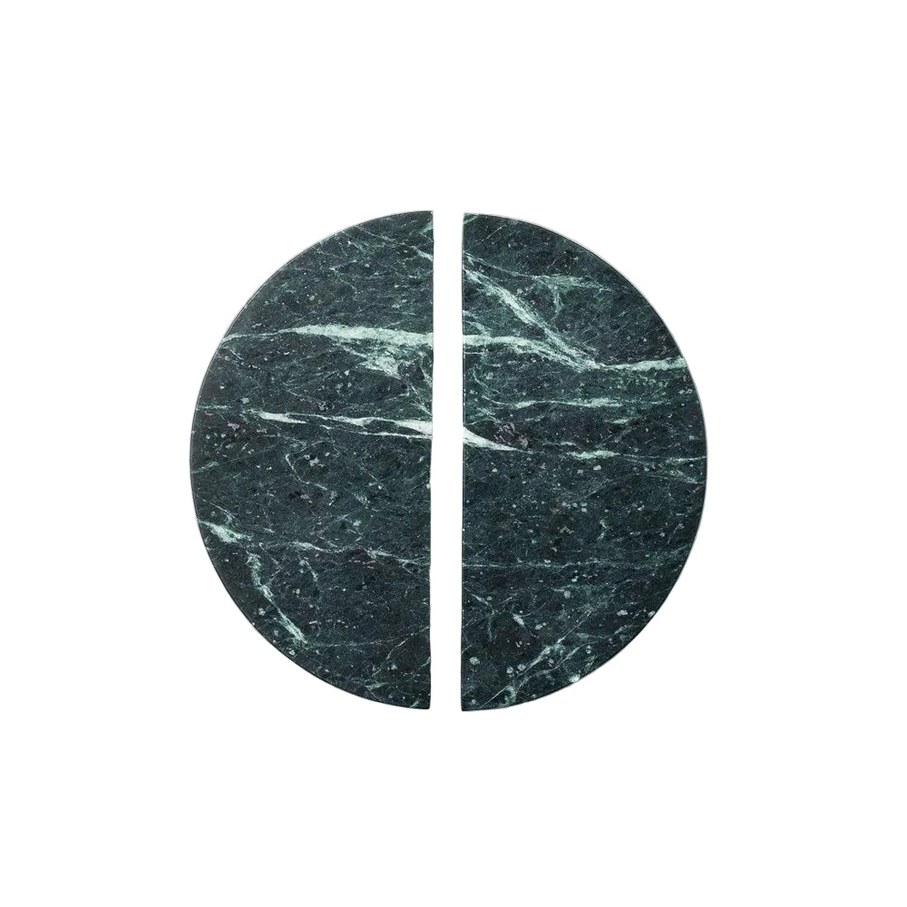 Halo Marble Cabinet Handle Set in Verde Green — matched pair, natural Verdi Alpi marble