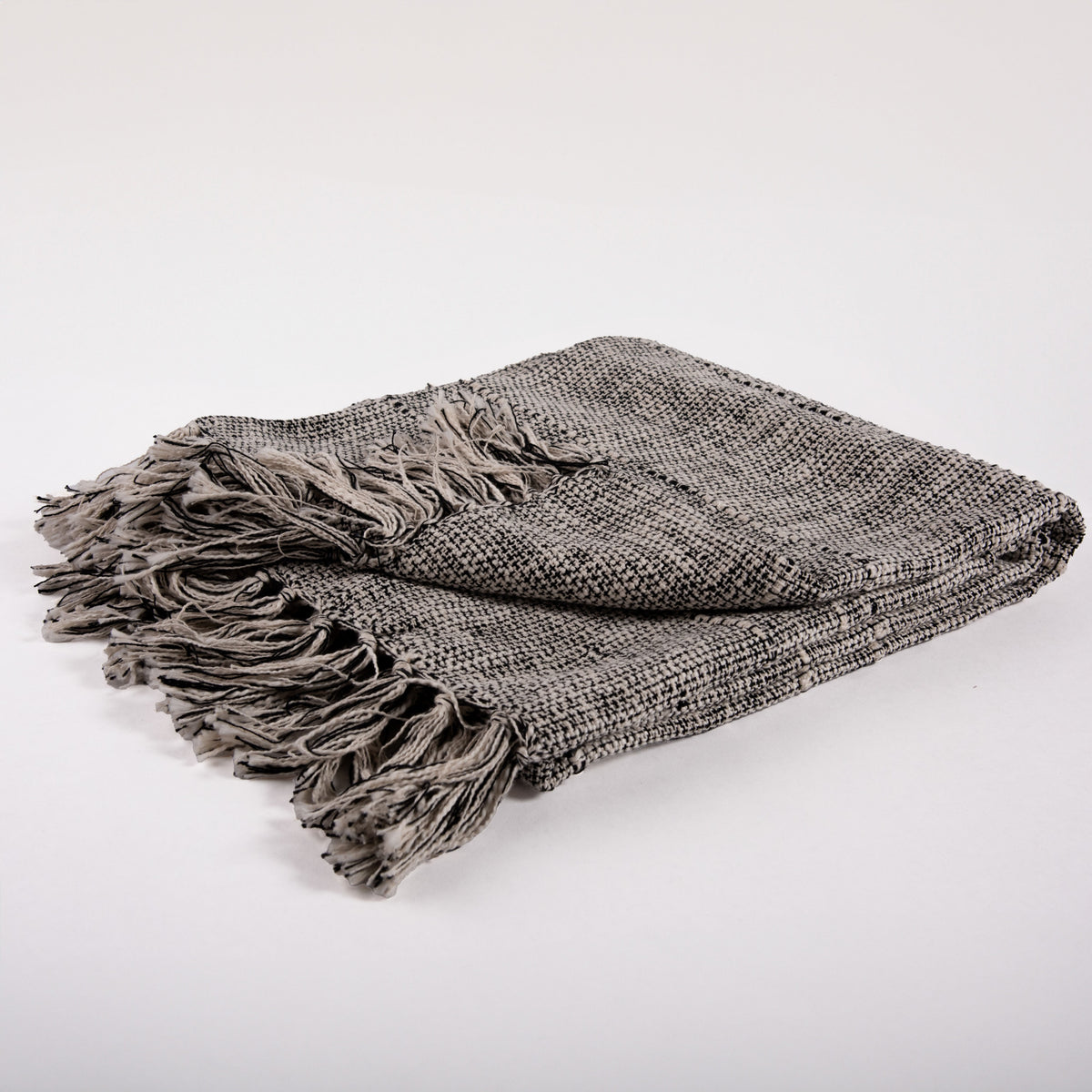 Hand-Loomed Cotton Throw — Black & Natural folded