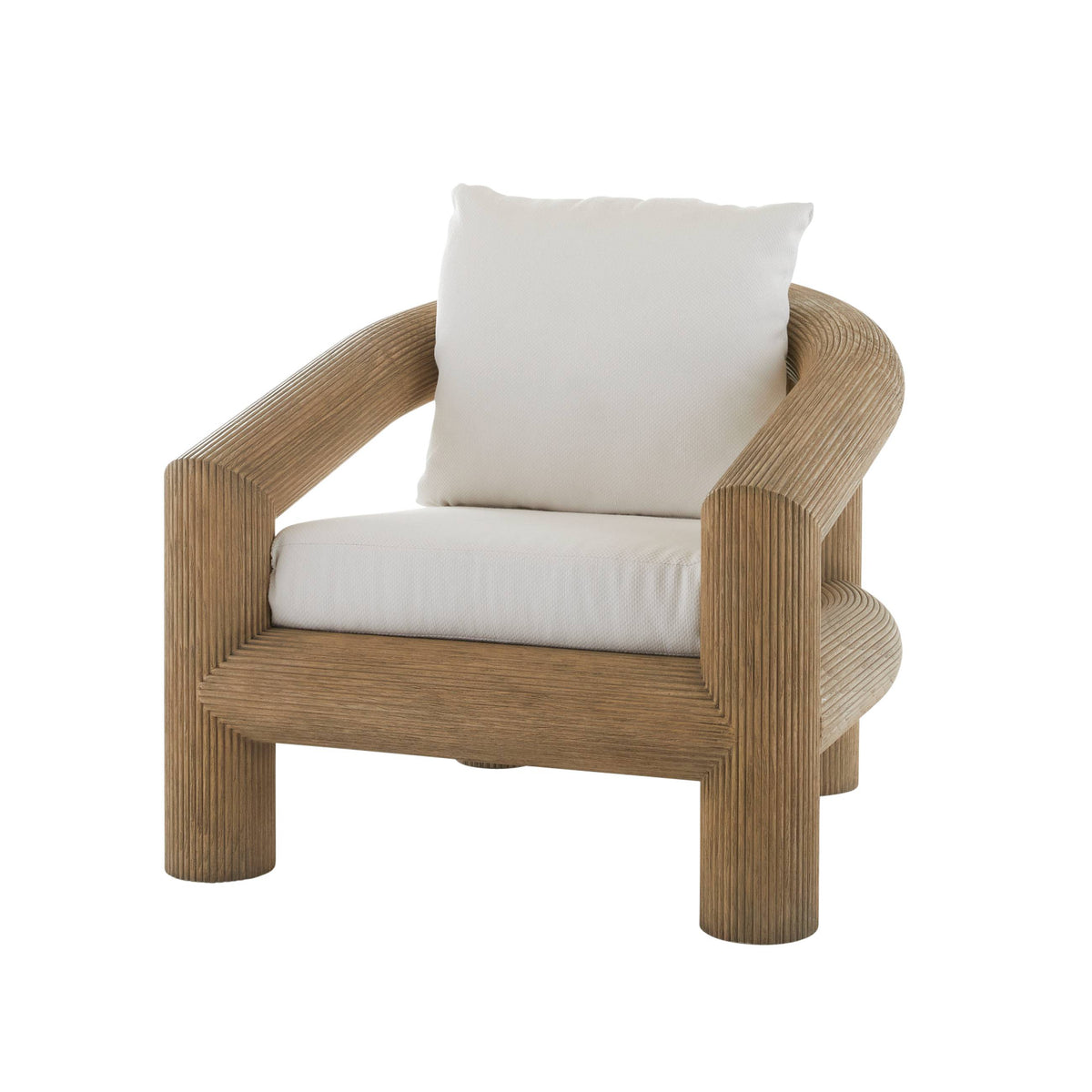Hollis reeded teak outdoor lounge chair, side angle